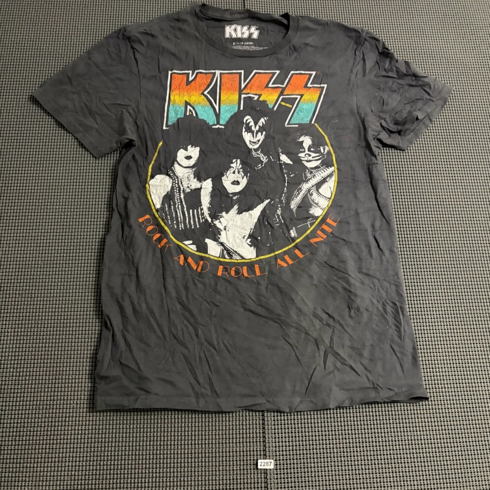KISS Rock and Roll All Nite Graphic T-Shirt Charcoal Gray Small S/P 34/36